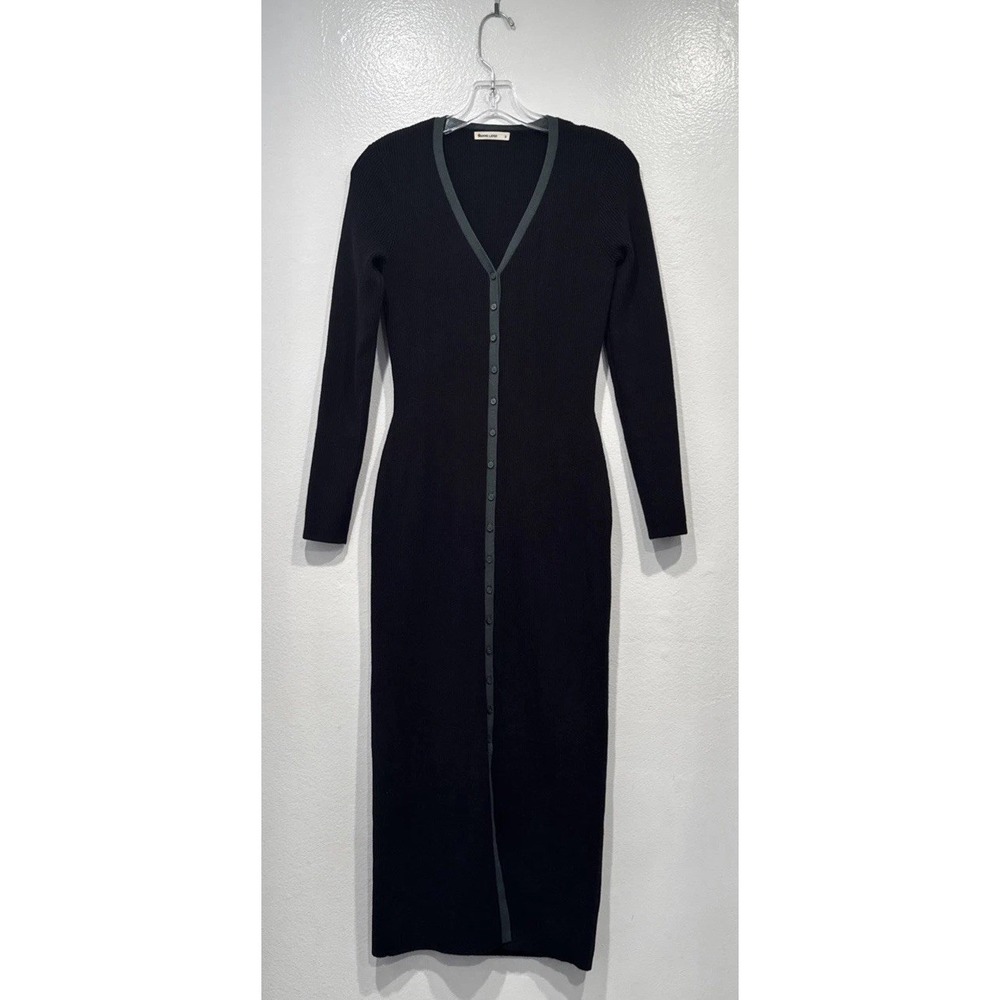 Marine Layer Lexi Rib Black Button Front Sweater Dress Size Small Ribbed Classy